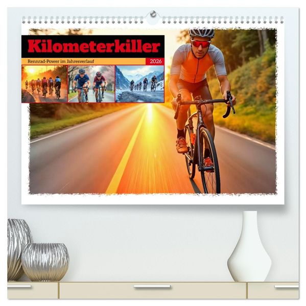 Kilometerkiller - Rennrad-Power im Jahresverlauf (hochwertiger Premium Wandkalender 2026 DIN A2 quer) Kunstdruck in Hochglanz