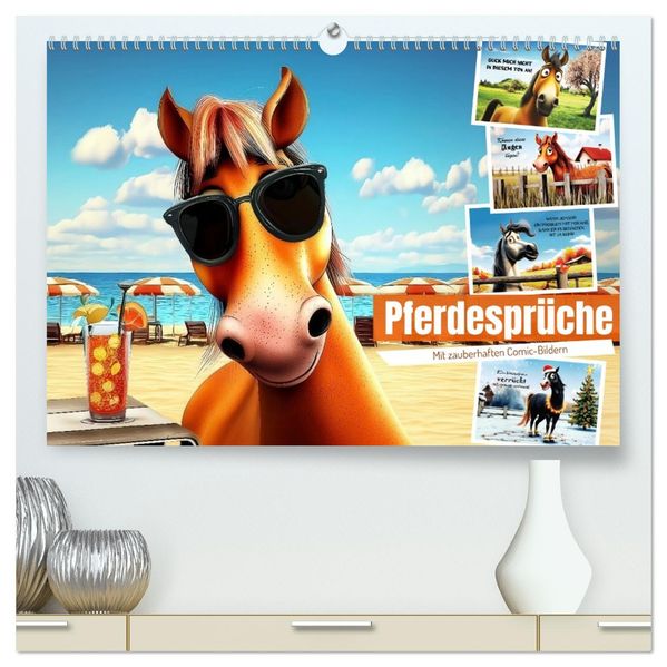 Pferdesprüche (hochwertiger Premium Wandkalender 2026 DIN A2 quer) Kunstdruck in Hochglanz