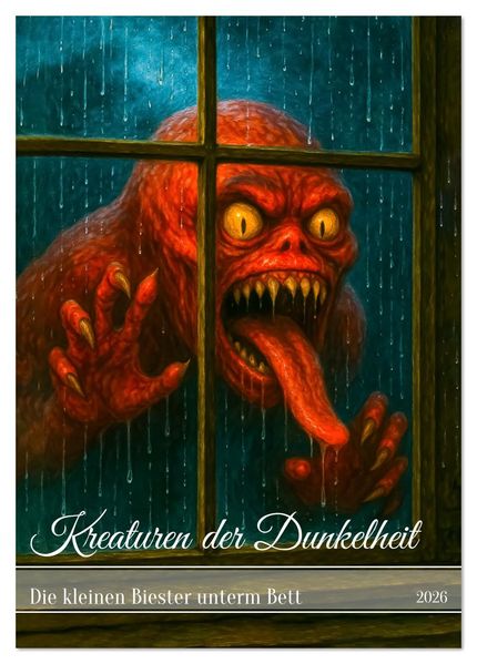 Kreaturen der Dunkelheit - Die kleinen Biester unterm Bett (Tischkalender 2026 DIN A5 hoch) CALVENDO Monatskalender