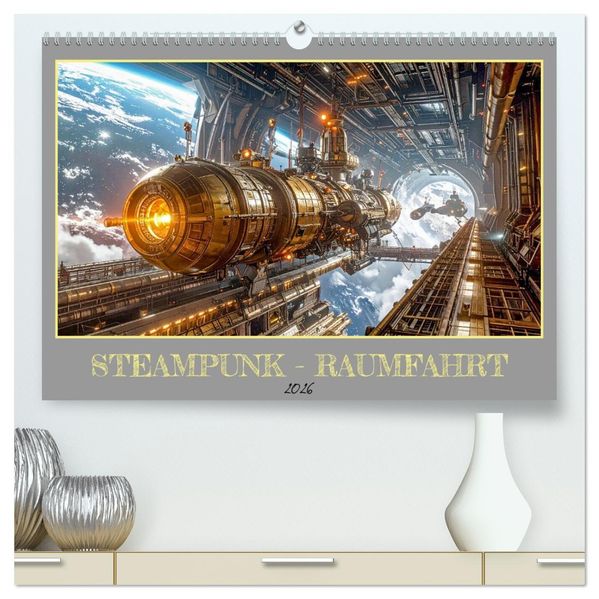 Steampunk-Raumfahrt (hochwertiger Premium Wandkalender 2026 DIN A2 quer) Kunstdruck in Hochglanz