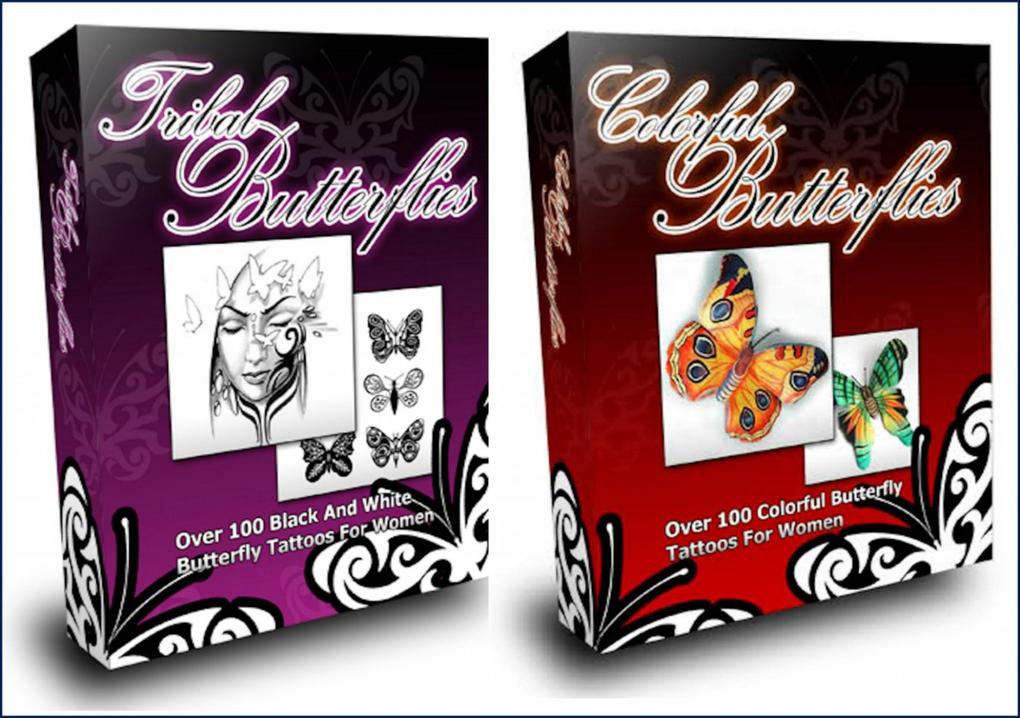 SCHMETTERLINGS TATTOO DESIGNS FÜR FRAUEN. Farbige Schmetterlinge und Tribal Schmetterlinge.