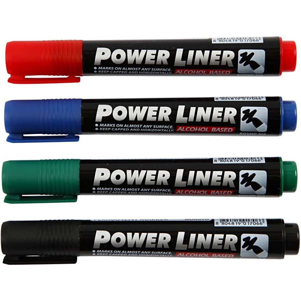 Creativ Company Power Liner Strichstärke 15-3 mm Schwarz Blau Grün Rot 4er Set