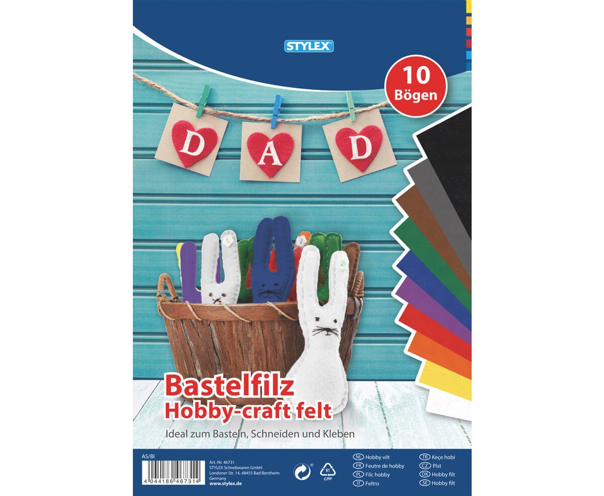 Stylex Bastelfilz 20 x 30 cm 10 Bögen in 10 Farben