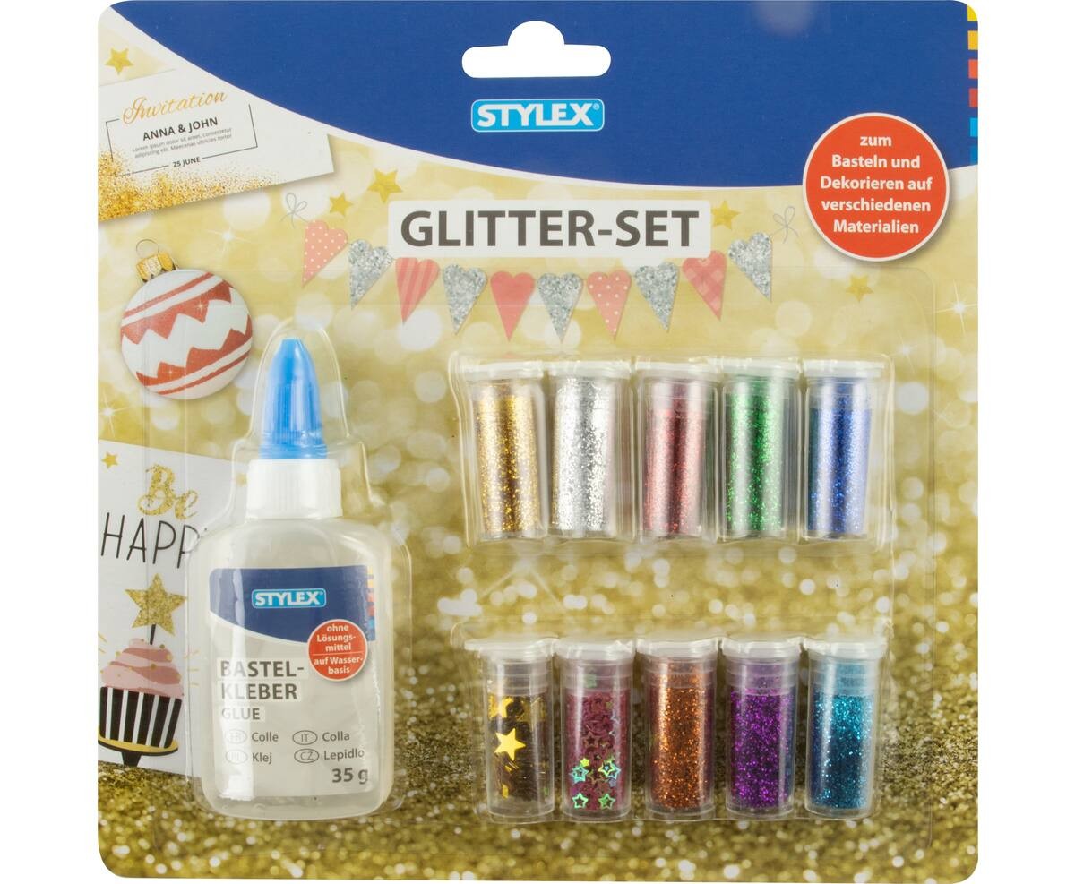 Stylex Glitter-Set zum Basteln und Dekorieren inkl. Bastelkleber 11-teilig