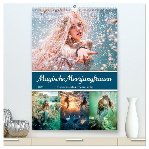 Magische Meerjungfrauen - Unterwasserträume in Farbe (hochwertiger Premium Wandkalender 2026 DIN A2 hoch) Kunstdruck in Hochglanz