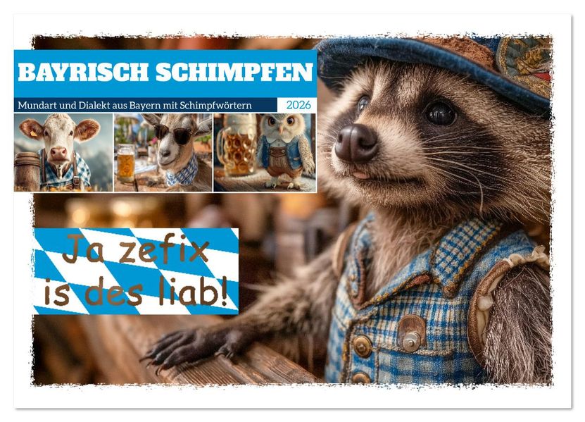 Bayrisch schimpfen - Mundart und Dialekt aus Bayern mit Schimpfwörtern (Wandkalender 2026 DIN A3 quer) CALVENDO Monatskalender