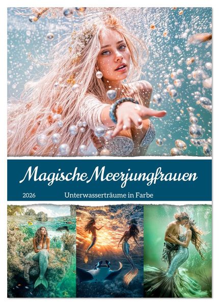Magische Meerjungfrauen - Unterwasserträume in Farbe (Tischkalender 2026 DIN A5 hoch) CALVENDO Monatskalender