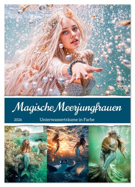 Magische Meerjungfrauen - Unterwasserträume in Farbe (Wandkalender 2026 DIN A2 hoch) CALVENDO Monatskalender