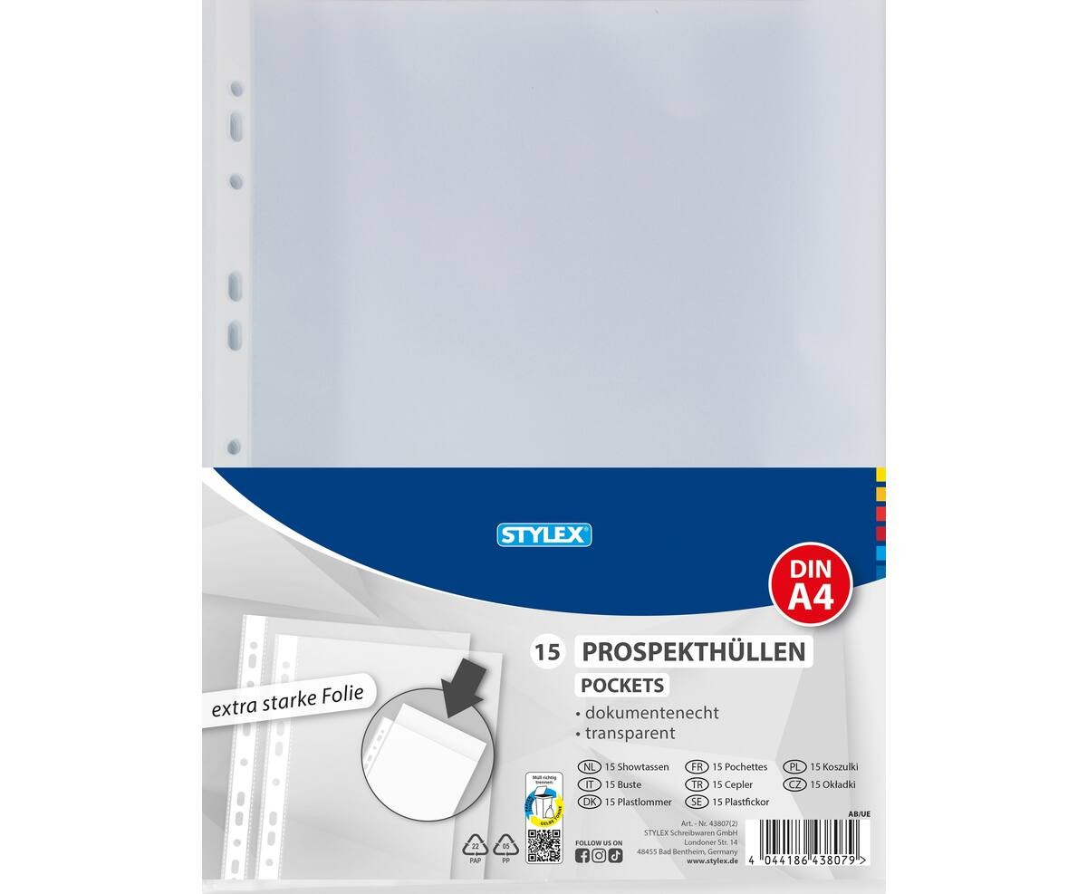 Stylex Prospekthüllen DIN A4 15 Stück glatt