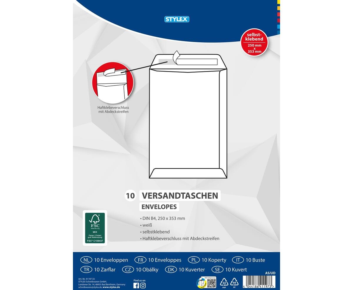 Stylex Versandtaschen DIN B4 haftklebend 10 Stück
