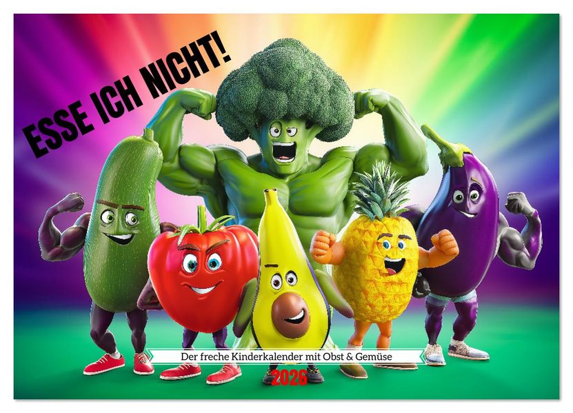 Esse ich nicht! Der freche Kinderkalender mit Obst & Gemüse (Wandkalender 2026 DIN A3 quer) CALVENDO Monatskalender