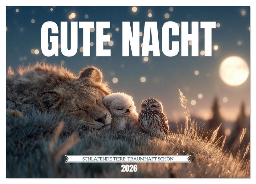 GUTE NACHT - Schlafende Tiere traumhaft schön (Wandkalender 2026 DIN A2 quer) CALVENDO Monatskalender