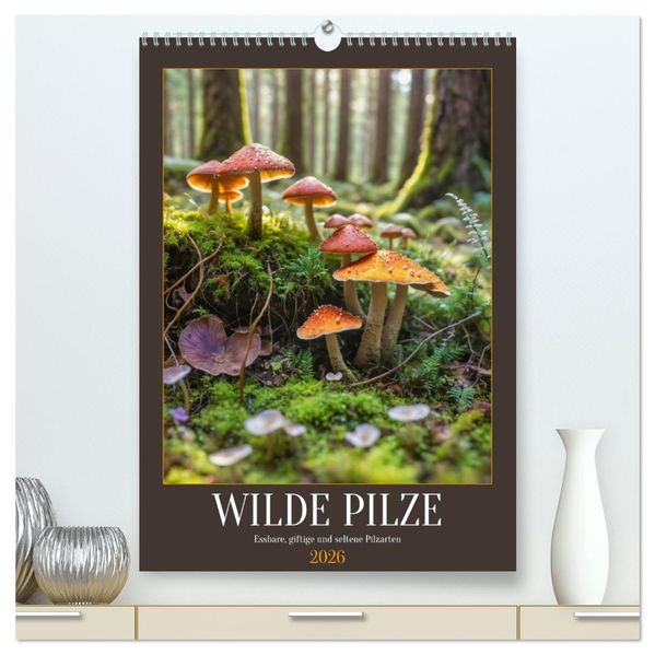 WILDE PILZE - Essbare giftige und seltene Pilzarten (hochwertiger Premium Wandkalender 2026 DIN A2 hoch) Kunstdruck in Hochglanz
