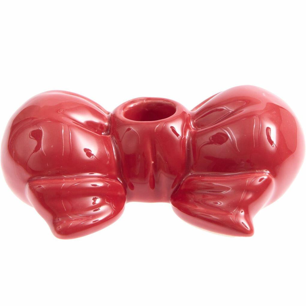 Porzellan Kerzenhalter Schleife rund Rot