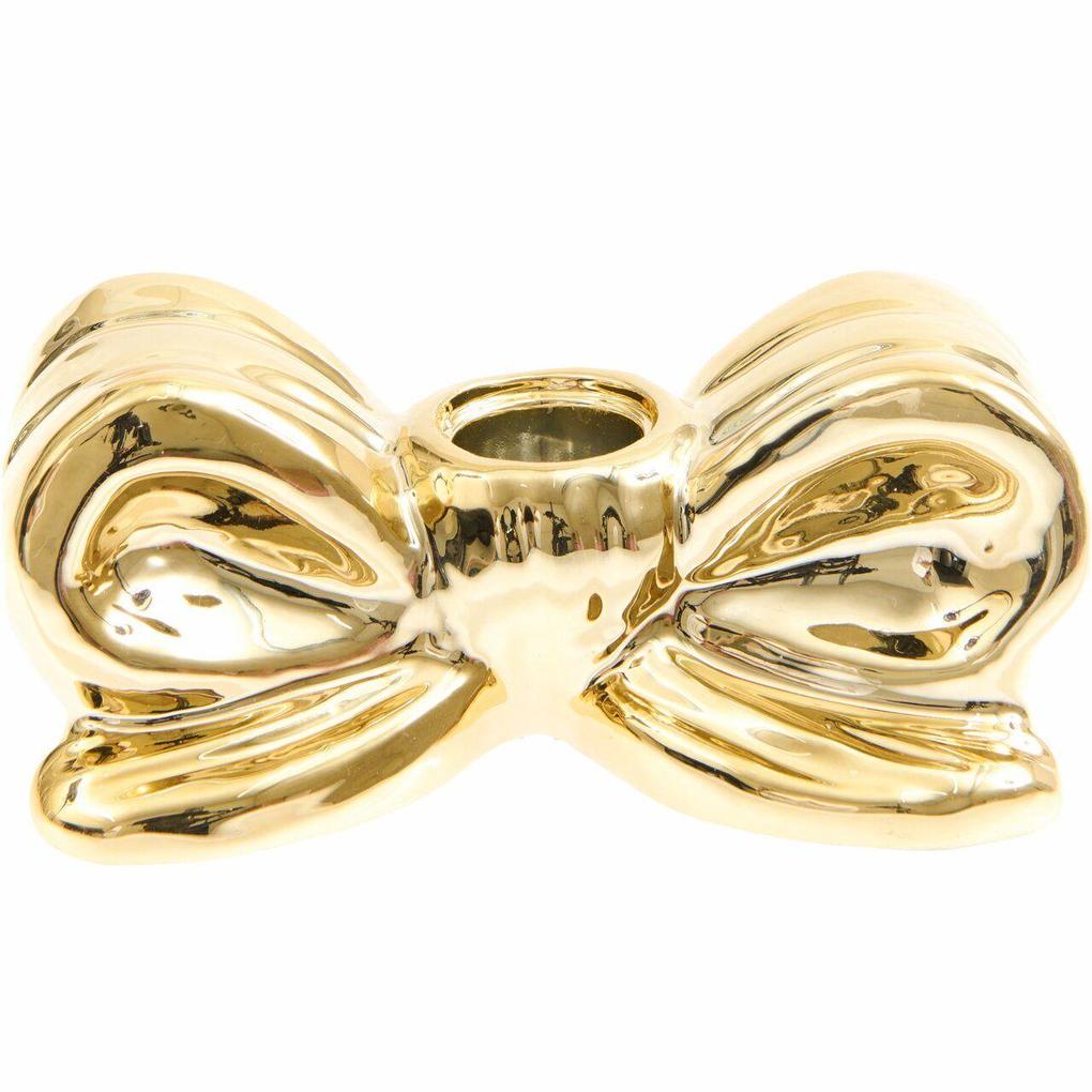 Porzellan Kerzenhalter Schleife Gold