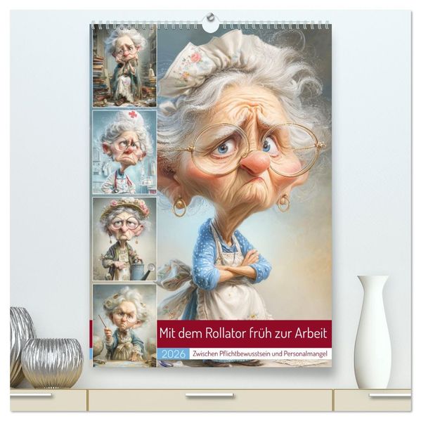 Mit dem Rollator früh zur Arbeit (hochwertiger Premium Wandkalender 2026 DIN A2 hoch) Kunstdruck in Hochglanz