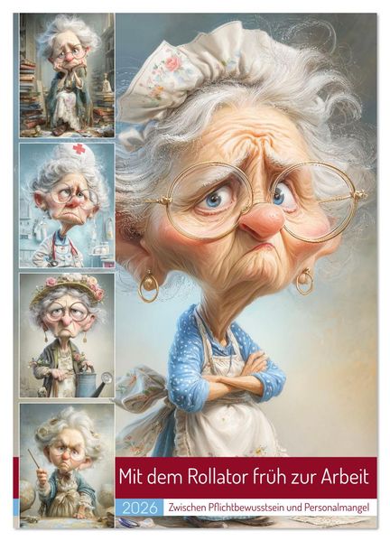 Mit dem Rollator früh zur Arbeit (Wandkalender 2026 DIN A2 hoch) CALVENDO Monatskalender