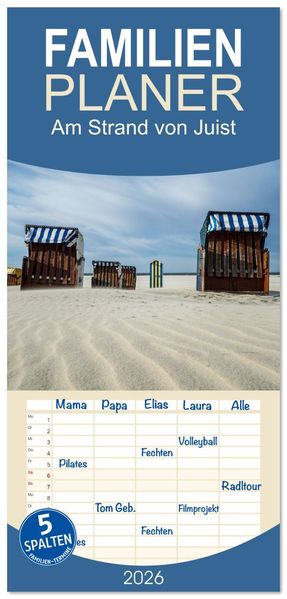 Familienplaner 2026 - Am Strand von Juist mit 5 Spalten (Wandkalender 21 x 45 cm) CALVENDO