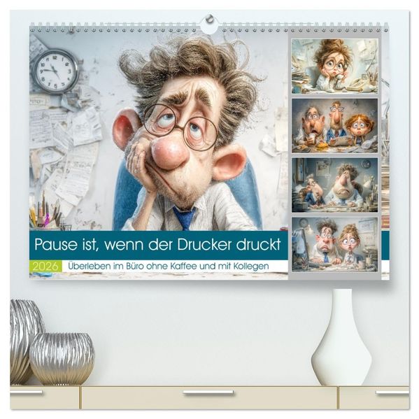 Pause ist wenn der Drucker druckt (hochwertiger Premium Wandkalender 2026 DIN A2 quer) Kunstdruck in Hochglanz