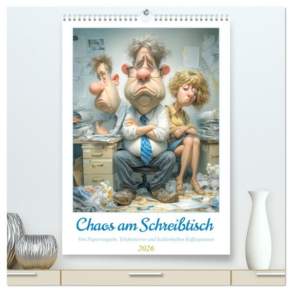 Chaos am Schreibtisch (hochwertiger Premium Wandkalender 2026 DIN A2 hoch) Kunstdruck in Hochglanz