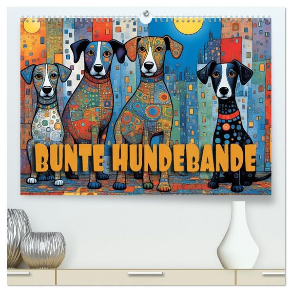 Bunte Hundebande (hochwertiger Premium Wandkalender 2026 DIN A2 quer) Kunstdruck in Hochglanz