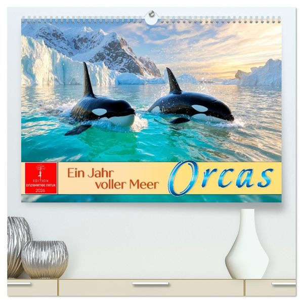 Orcas - ein Jahr voller Meer (hochwertiger Premium Wandkalender 2026 DIN A2 quer) Kunstdruck in Hochglanz