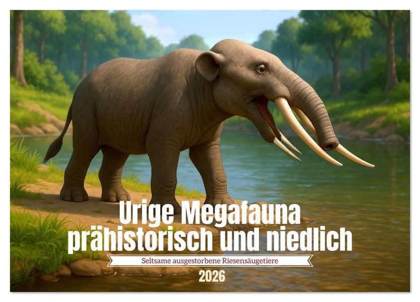 Urige Megafauna prähistorisch und niedlich (Tischkalender 2026 DIN A5 quer) CALVENDO Monatskalender