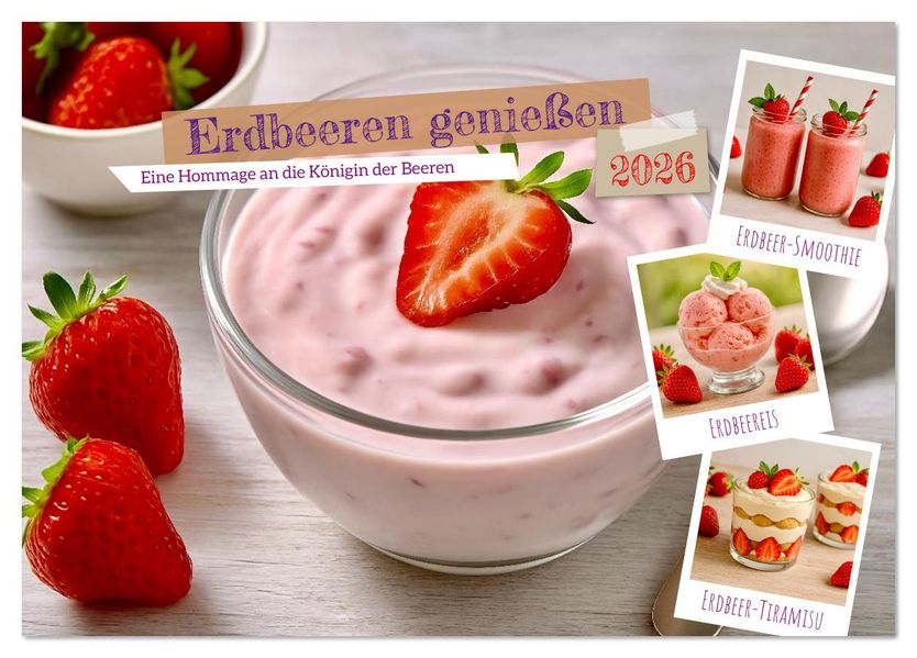 Erdbeeren genießen (Tischkalender 2026 DIN A5 quer) CALVENDO Monatskalender