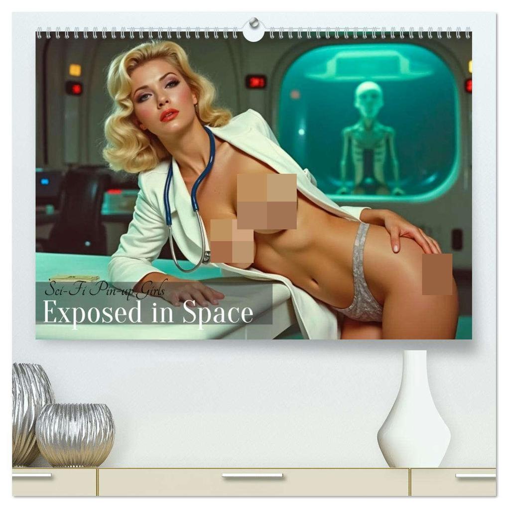 Sci-Fi Pin-up Girls - Exposed in Space (hochwertiger Premium Wandkalender 2026 DIN A2 quer) Kunstdruck in Hochglanz