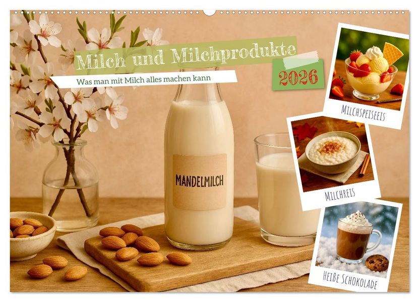 Milch und Milchprodukte (Wandkalender 2026 DIN A2 quer) CALVENDO Monatskalender
