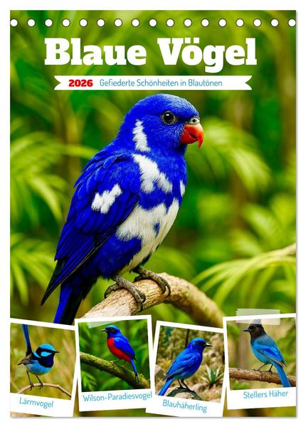 Blaue Vögel (Tischkalender 2026 DIN A5 hoch) CALVENDO Monatskalender