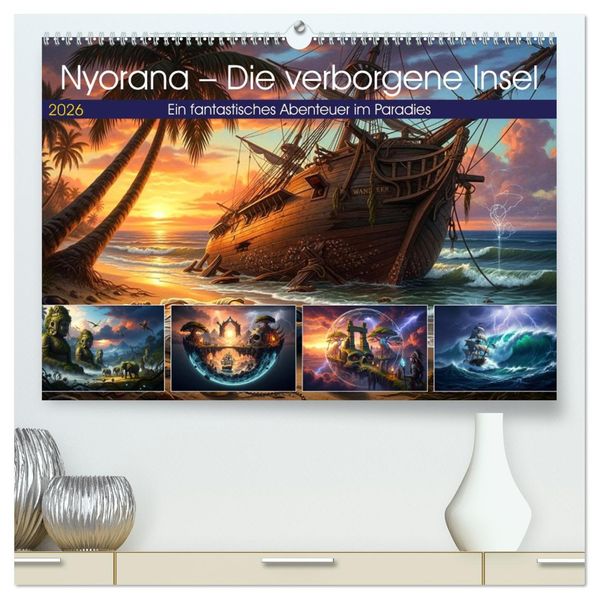 Nyorana - Die verborgene Insel (hochwertiger Premium Wandkalender 2026 DIN A2 quer) Kunstdruck in Hochglanz