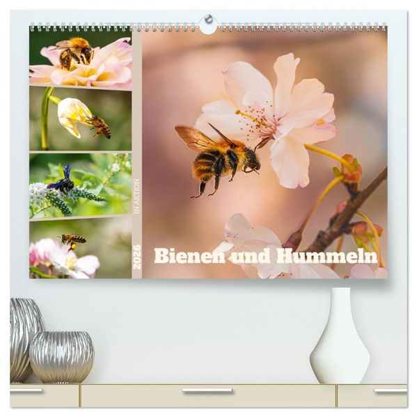 Bienen und Hummeln in Aktion (hochwertiger Premium Wandkalender 2026 DIN A2 quer) Kunstdruck in Hochglanz