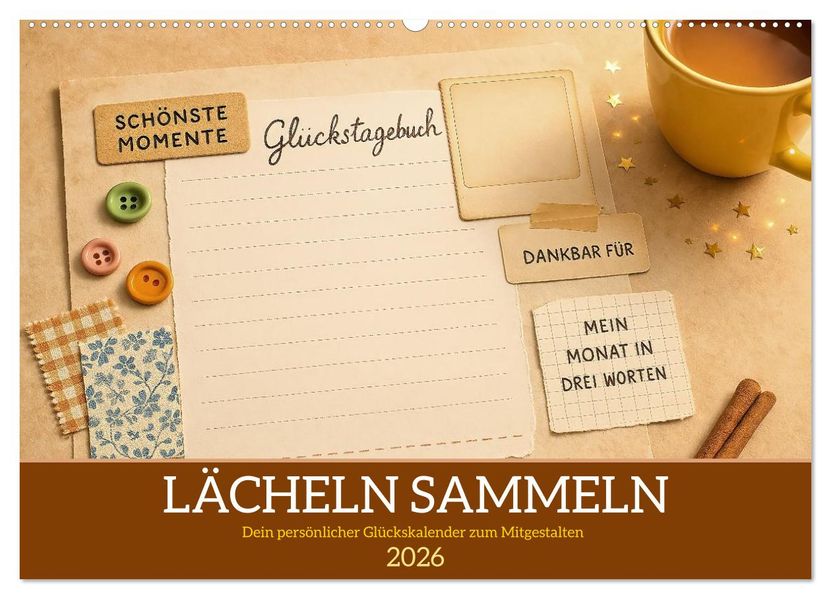 Lächeln sammeln - Dein persönlicher Glückskalender zum Mitgestalten (Wandkalender 2026 DIN A2 quer) CALVENDO Monatskalender