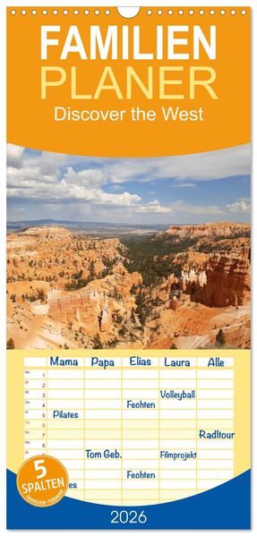 Familienplaner 2026 - Discover the West mit 5 Spalten (Wandkalender 21 x 45 cm) CALVENDO
