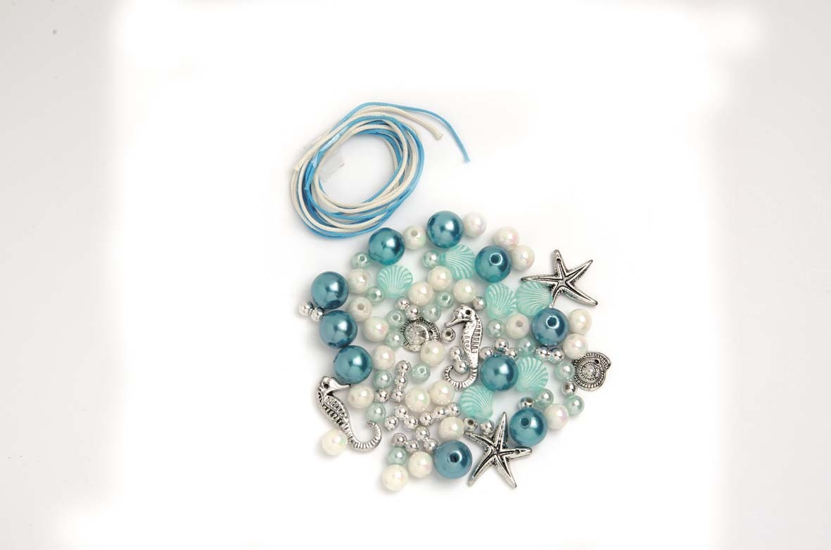 Perlen-Set weiß-silber-türkis
