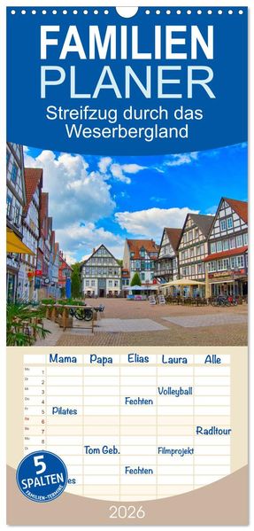 Familienplaner 2026 - Streifzug durch das Weserbergland mit 5 Spalten (Wandkalender 21 x 45 cm) CALVENDO