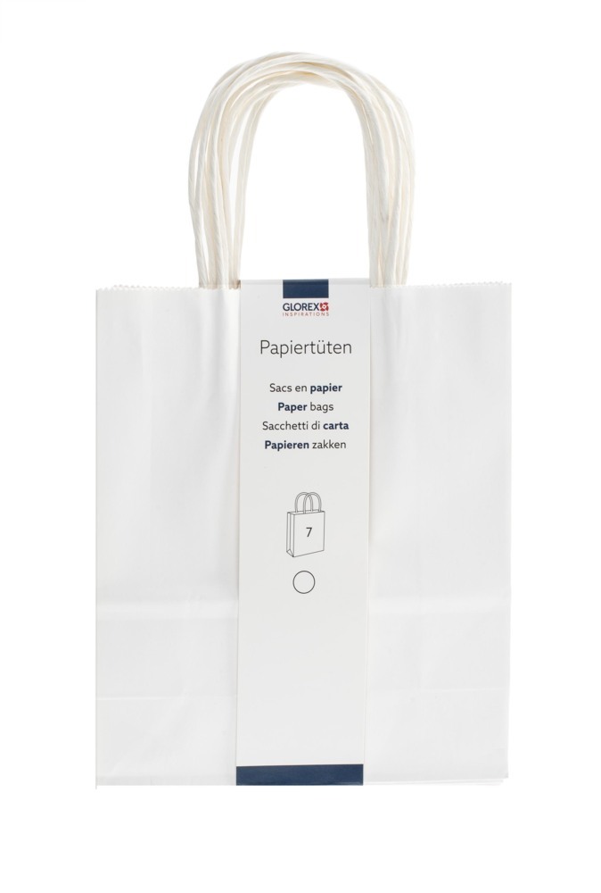 Papiertragetasche Kordelgriff 18x21x8cm weiss 7St