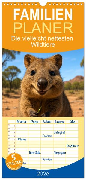 Familienplaner 2026 - Die vielleicht nettesten Wildtiere mit 5 Spalten (Wandkalender 21 x 45 cm) CALVENDO