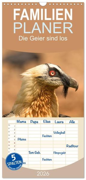 Familienplaner 2026 - Die Geier sind los mit 5 Spalten (Wandkalender 21 x 45 cm) CALVENDO