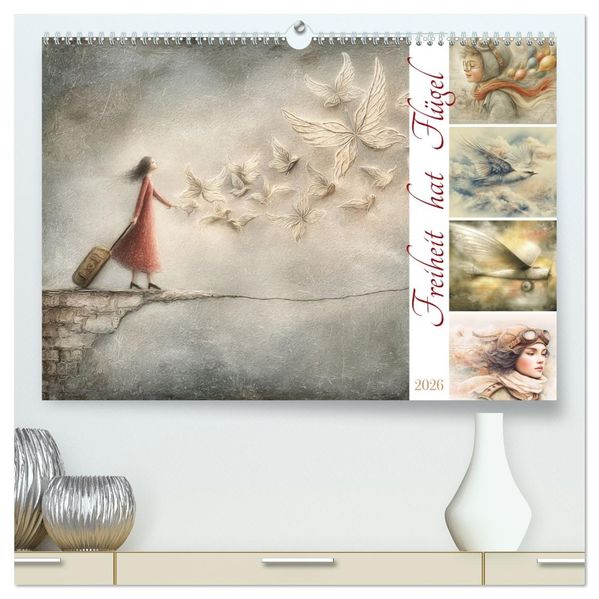 Freiheit hat Flügel (hochwertiger Premium Wandkalender 2026 DIN A2 quer) Kunstdruck in Hochglanz