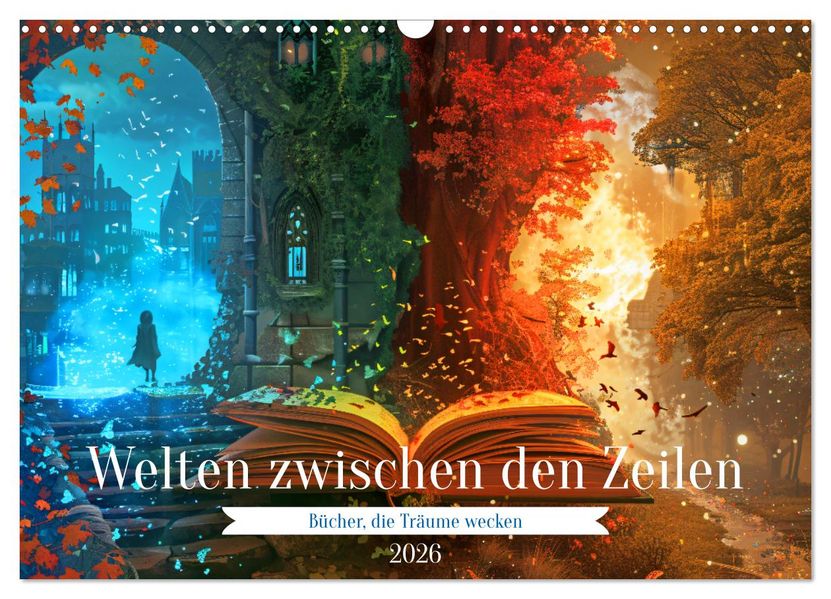 Welten zwischen den Zeilen - Bücher die Träume wecken (Wandkalender 2026 DIN A3 quer) CALVENDO Monatskalender