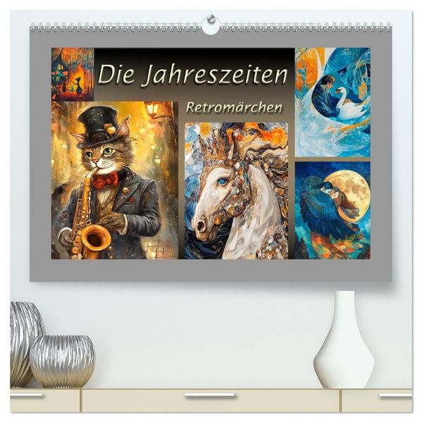 Die Jahreszeiten. Retromärchen (hochwertiger Premium Wandkalender 2026 DIN A2 quer) Kunstdruck in Hochglanz