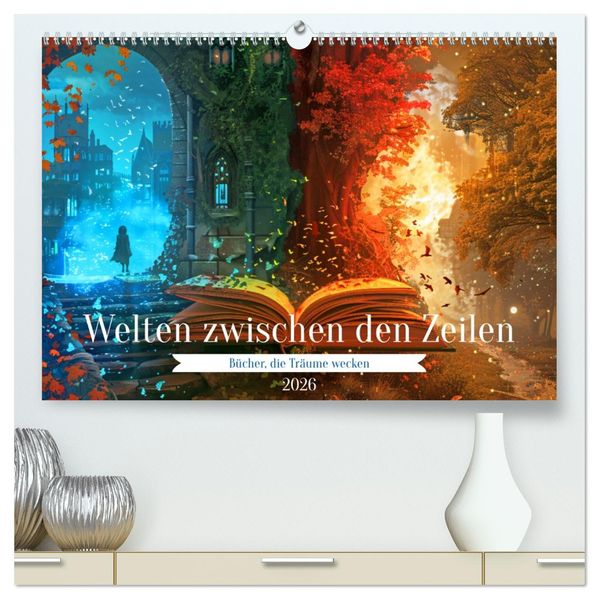 Welten zwischen den Zeilen - Bücher die Träume wecken (hochwertiger Premium Wandkalender 2026 DIN A2 quer) Kunstdruck in Hochglanz