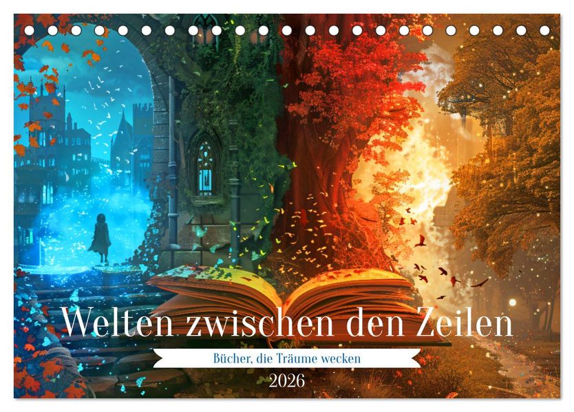 Welten zwischen den Zeilen - Bücher die Träume wecken (Tischkalender 2026 DIN A5 quer) CALVENDO Monatskalender