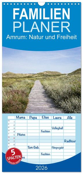 Familienplaner 2026 - Amrum: Natur und Freiheit mit 5 Spalten (Wandkalender 21 x 45 cm) CALVENDO