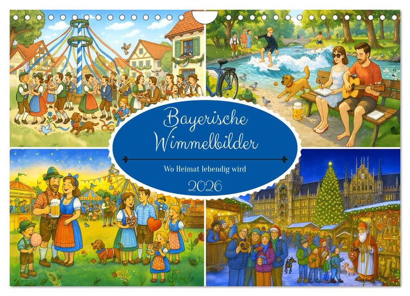 Bayrische Wimmelbilder - Wo Heimat lebendig wird (Wandkalender 2026 DIN A4 quer) CALVENDO Monatskalender