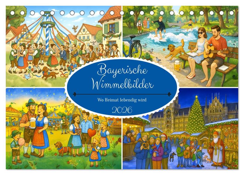 Bayrische Wimmelbilder - Wo Heimat lebendig wird (Tischkalender 2026 DIN A5 quer) CALVENDO Monatskalender