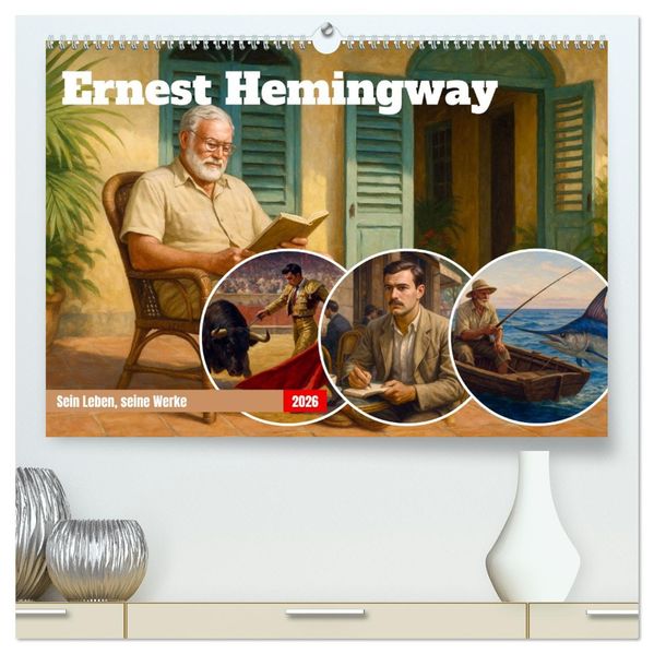 Ernest Hemingway (hochwertiger Premium Wandkalender 2026 DIN A2 quer) Kunstdruck in Hochglanz