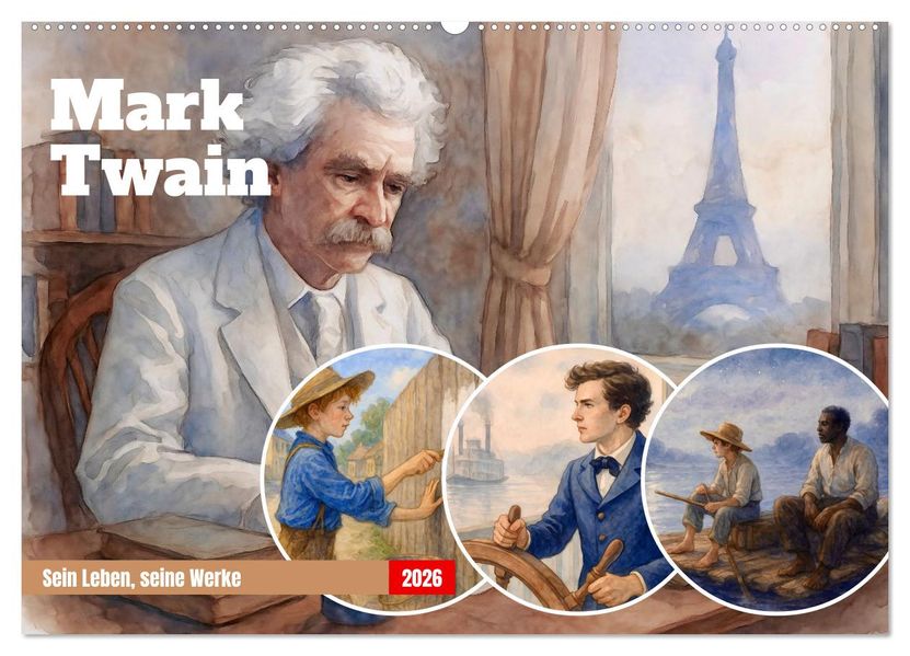 Mark Twain (Wandkalender 2026 DIN A2 quer) CALVENDO Monatskalender